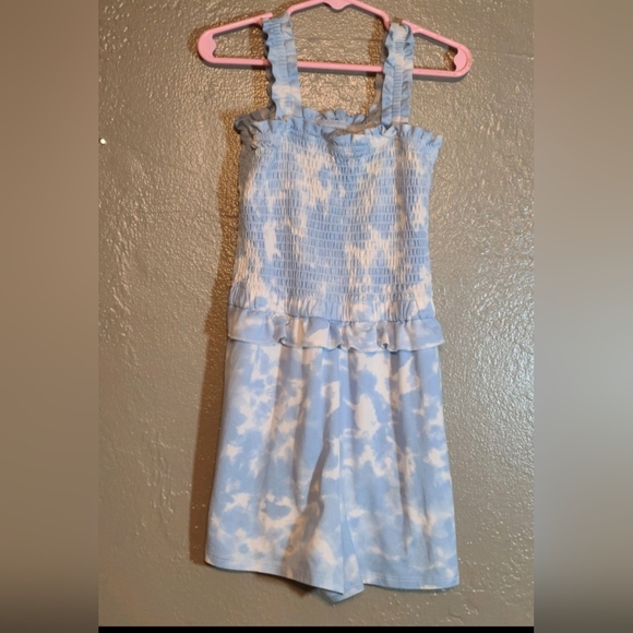 BCBG Girls Blue Tie-Dye Kids Smocke Romper  7/8 EUC Elastic Waist Stretch Straps - Picture 11 of 11